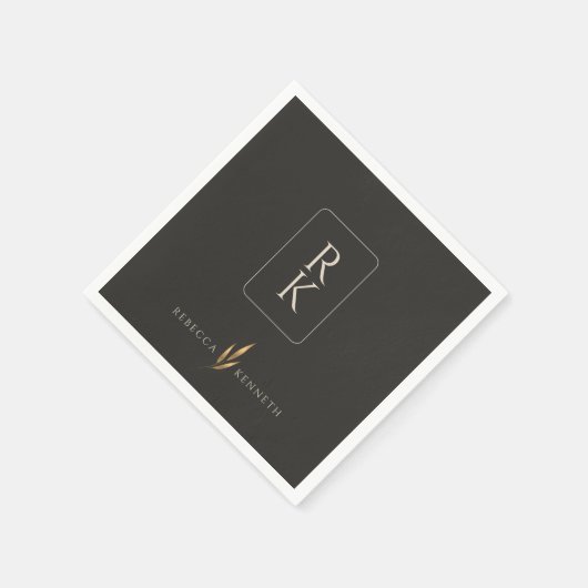 Luxe Gouden Bloemen Minimalistische Custom Monogra Servet (Hoek)