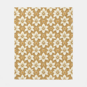 Luxe gouden bloempatroon met witte lelie motief fleece deken