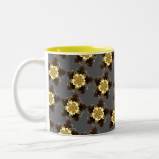 Luxe Gouden Bloemrijke Mandala Sierontwerp Tweekleurige Koffiemok