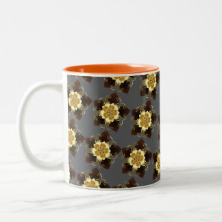Luxe Gouden Bloemrijke Mandala Sierontwerp Tweekleurige Koffiemok