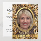 Luxe Gouden Bloemstuk Aangepaste Foto 50 En Fabulo Kaart (Voorkant / Achterkant)