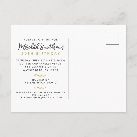 Luxe Gouden Bloemstuk Aangepaste Foto 50 En Fabulo Uitnodiging Briefkaart (Achterkant)