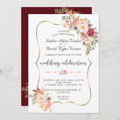 Luxe Gouden Blush Roze Bloem Burgundy Bruiloft Kaart (Voorkant / Achterkant)