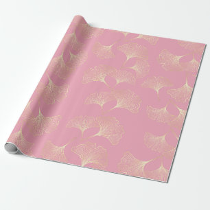 Luxe Gouden Botanische Bladeren Blush Roze Patroon Cadeaupapier