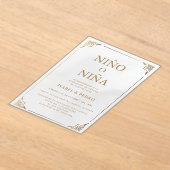 Luxe Gouden  Crème Spaans Geslacht Onthulling Acryl Uitnodigingen (Laagn)