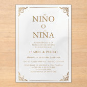 Luxe Gouden  Crème Spaans Geslacht Onthulling Acryl Uitnodigingen (Voorkant)