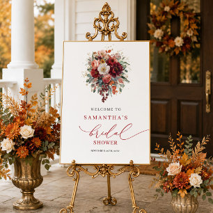 Luxe gouden diep rood herfst bruiloft feest welkom poster