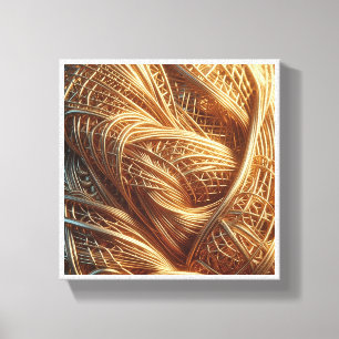 Luxe Gouden Draadgaas - Ingewikkelde Metalen Weefs Canvas Afdruk
