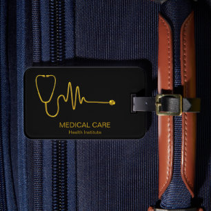 Luxe Gouden ECG-golf EKG-lijn Medische Stethoscoop Bagagelabel