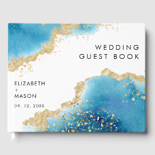Luxe gouden en blauwe Abstracte oceaan strand brui Gastenboek