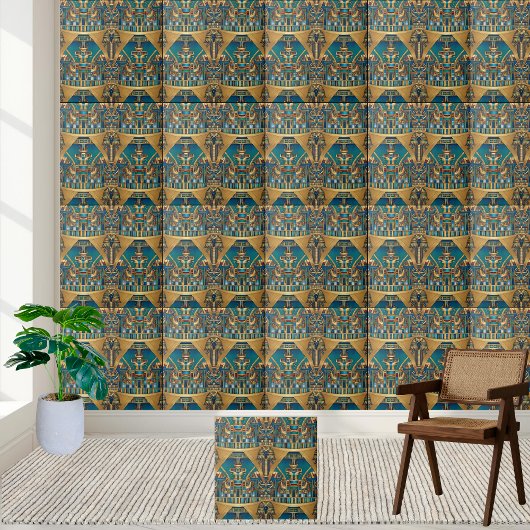 Luxe gouden en Blauwgroen Egyptische hiërogliefen Tegeltje