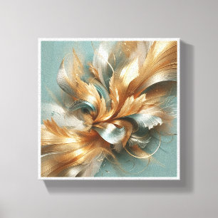 Luxe Gouden en Teal Abstract - Elegant Stromend Canvas Afdruk