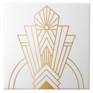 Luxe Gouden en Zwarte Art Deco Zonneburst Embleem Tegeltje