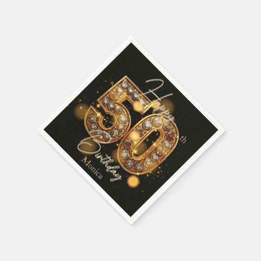 Luxe gouden en zwarte edelsteen 50e verjaardag servet (Hoek)