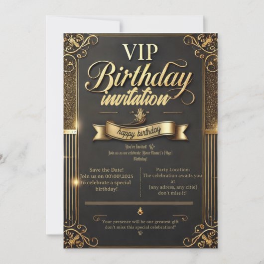 Luxe gouden en zwarte verjaardagsfeestje uitnodigi feestdagenkaart (Voorkant)