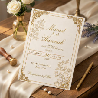 Luxe gouden folie trouwuitnodiging | Klassieke Ele Kaart