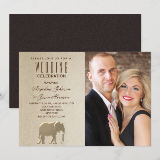 Luxe Gouden Foto Bruiloft Kaart (Voorkant / Achterkant)