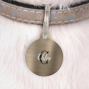 Luxe Gouden Geborstelde Metaal Monogram Huisdierpenning