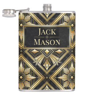 Luxe gouden geometrische 1920's Dimond Art Deco Heupfles