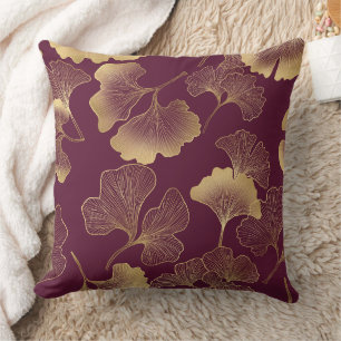 Luxe gouden Ginkgo-bladeren op diepe burgundy (6) Kussen