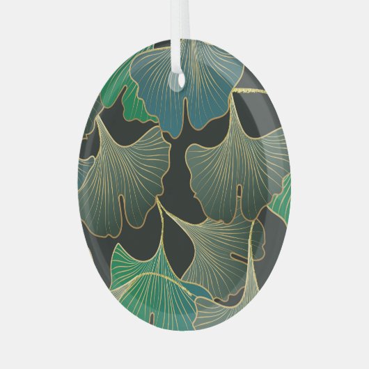 Luxe gouden Ginkgo, kunst. Glas Ornament (Voorkant links)