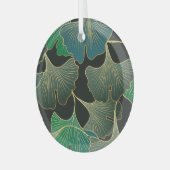 Luxe gouden Ginkgo, kunst. Glas Ornament (Voorkant links)