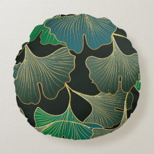 Luxe gouden Ginkgo, kunst. Rond Kussen