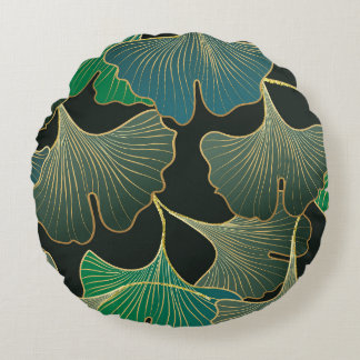 Luxe gouden Ginkgo, kunst. Rond Kussen