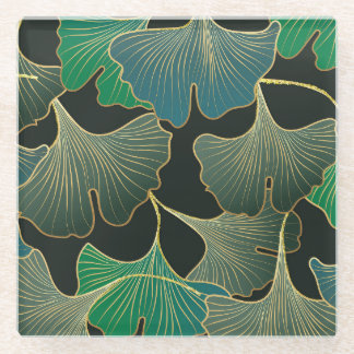 Luxe gouden Ginkgo, vintage kunst. Glazen Onderzetter