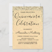 Luxe Gouden Girly Glitter Sparkle Quinceanera Kaart (Voorkant)