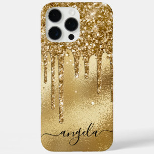 Luxe Gouden Glitter Drips Glam Signature iPhone 16 Pro Max Hoesje