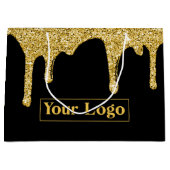Luxe Gouden Glitter Druppels Zakelijk Logo Groot Cadeauzakje (Voorkant)