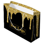 Luxe Gouden Glitter Druppels Zakelijk Logo Groot Cadeauzakje (Achterkant Gekanteld)