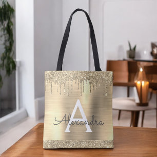 Luxe Gouden Glitter Glans Elegante Monogram Draagtas