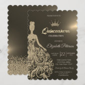 Luxe Gouden Glitter Jurk Goud Quinceanera Kaart (Voorkant / Achterkant)