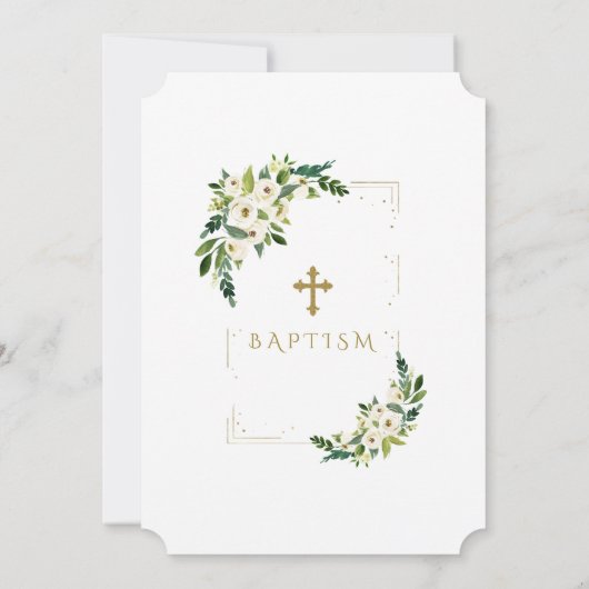 Luxe Gouden Glitter Kader Witte Bloem Doop Kaart (Achterkant)