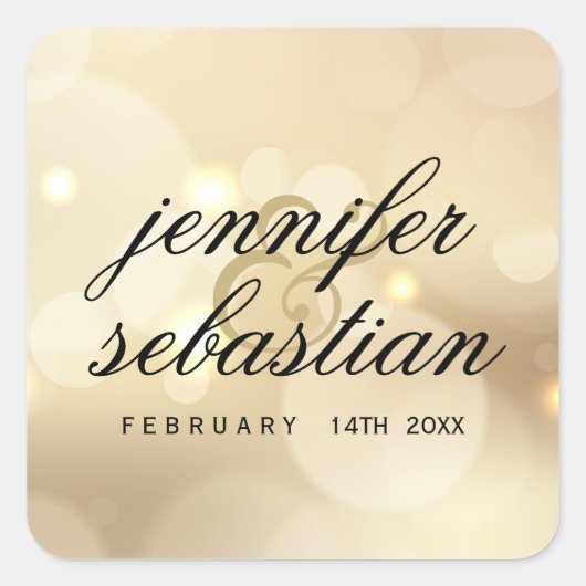 Luxe Gouden Glitter Lichten Bruiloft monogram Vierkante Sticker (Voorkant)