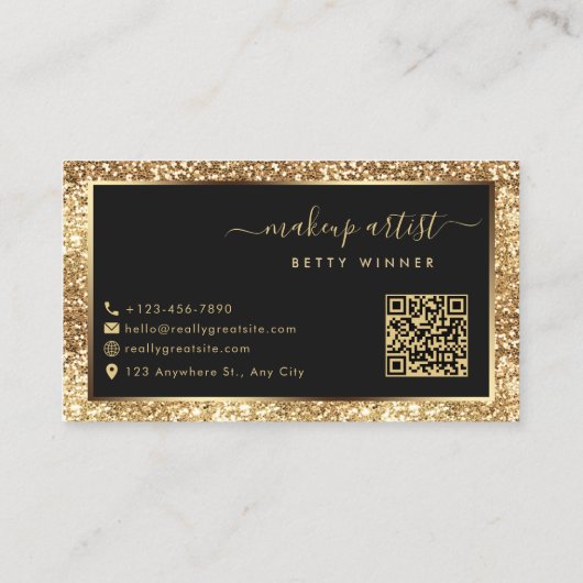 Luxe Gouden Glitter Lijst Modern Script Monogram Visitekaartje (Achterkant)