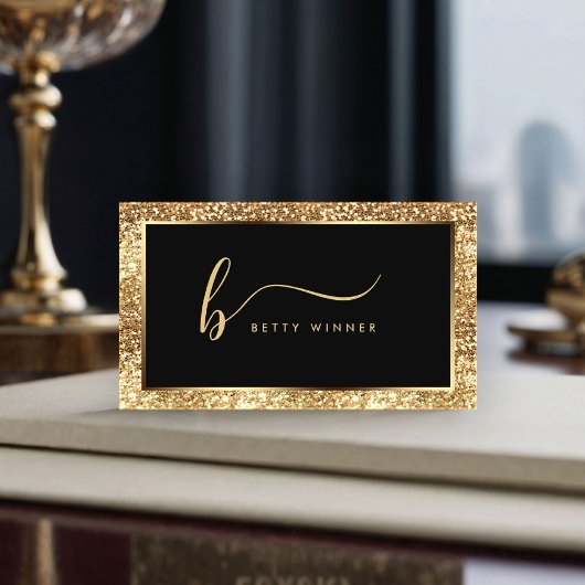 Luxe Gouden Glitter Lijst Modern Script Monogram Visitekaartje