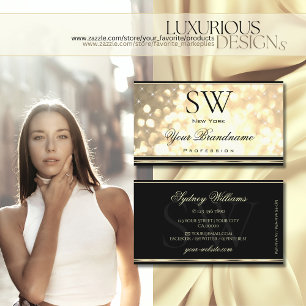 Luxe Gouden Glitter Monogram Zwart Gouden Rand Visitekaartje