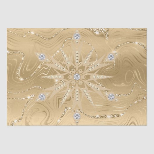 Luxe Gouden Glitter Sneeuwvlok Diamant Tissuepapier (Voorkant)