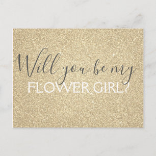 Luxe Gouden Glitter & Sparkle Bloemenmeisje Uitnodiging Briefkaart