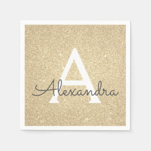 Luxe Gouden Glitter & Sparkle Monogram Verjaardag Servet