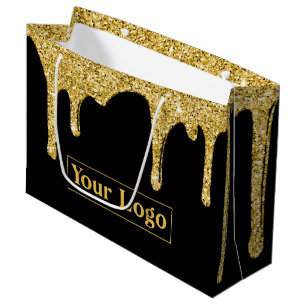 Luxe Gouden Glitterdruppels Zakelijk Logo Groot Cadeauzakje