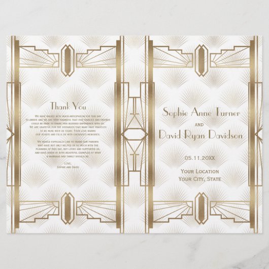 Luxe Gouden Great Gatsby Art Deco Trouwprogramma (Voorkant)