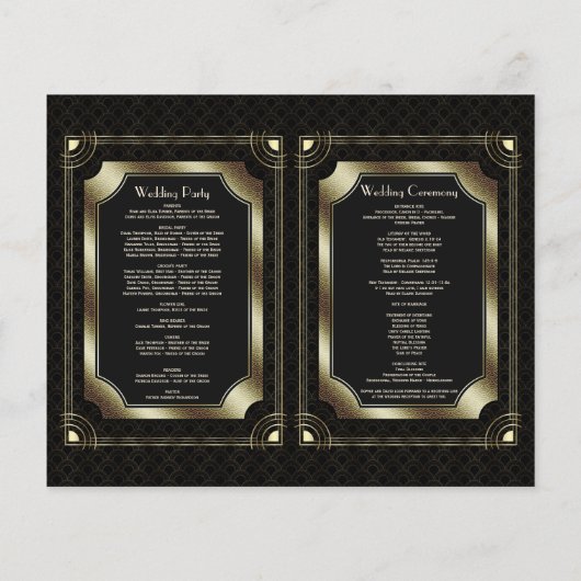 Luxe Gouden Great Gatsby Art Deco Trouwprogramma (Achterkant)