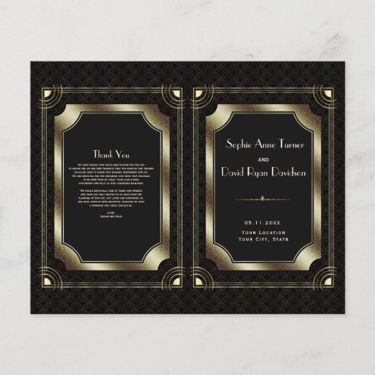 Luxe Gouden Great Gatsby Art Deco Trouwprogramma (Voorkant)