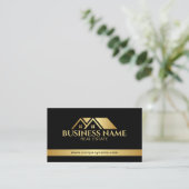 Luxe Gouden Huis Vastgoed QR Code Zwart Visitekaartje (Staand voorkant)