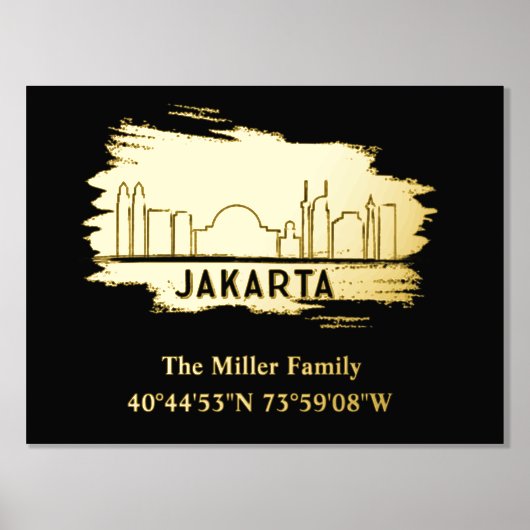 luxe gouden Jakarta skyline lengtegraad breedtegra Folie Afdrukken (Voorkant)