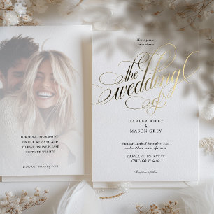 Luxe Gouden Kalligrafie Huwelijk Elegant Schrift Folie Uitnodiging